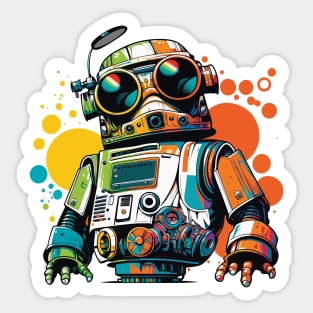 Robot, Colorful With Colorful Circles In The Background Sticker